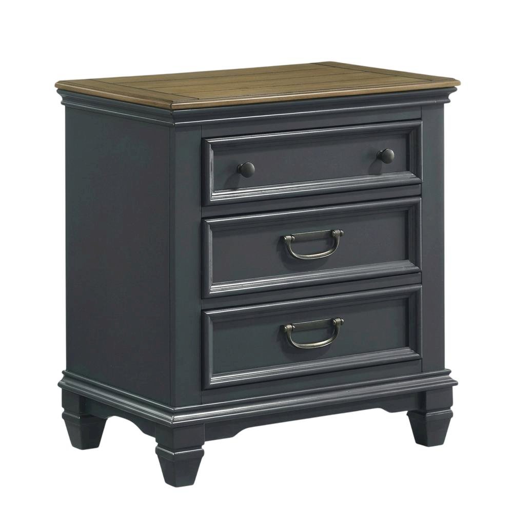 Slate Blue Wood Nightstand with 3 Drawers for Bedroom Storage
