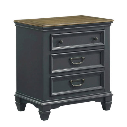 Slate Blue Wood Nightstand with 3 Drawers for Bedroom Storage