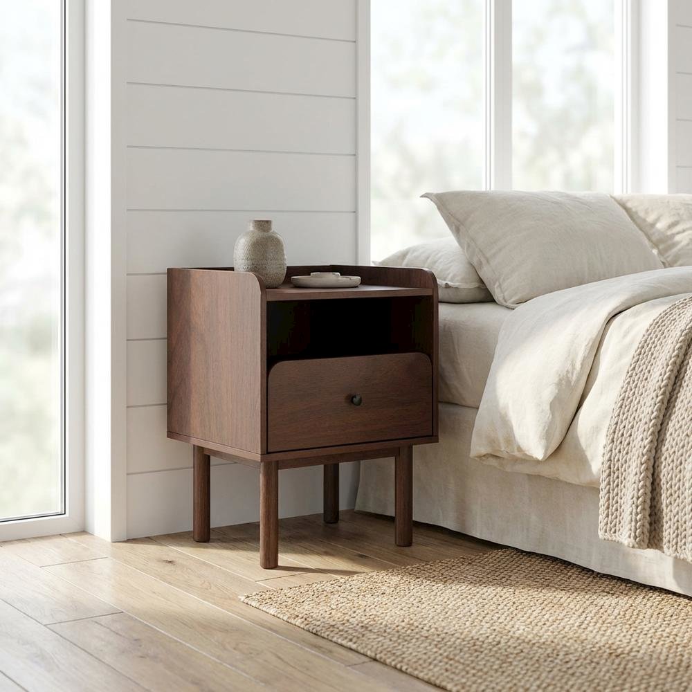Dual-Tier Nightstand with Side Table Storage