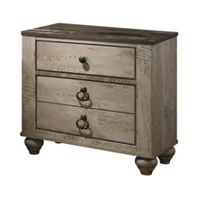 White Wash Finish Nightstand with 3 Drawers and Patched Wood Top