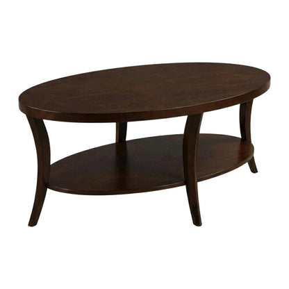 Espresso Oval Coffee Table with Shelf and Sturdy Construction for Living Room