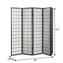 Black 4-Panel Wood Folding Room Divider, Rice Paper, 71 Inch