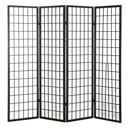 Black 4-Panel Wood Folding Room Divider, Rice Paper, 71 Inch