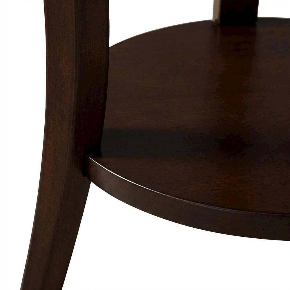 Espresso Round End Table with Lower Shelf for Living Room Ambiance