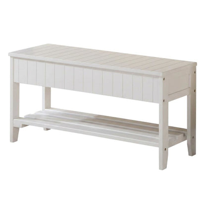 White Solid Wood Shoe Bench with Storage, Entryway Seating and Organizer