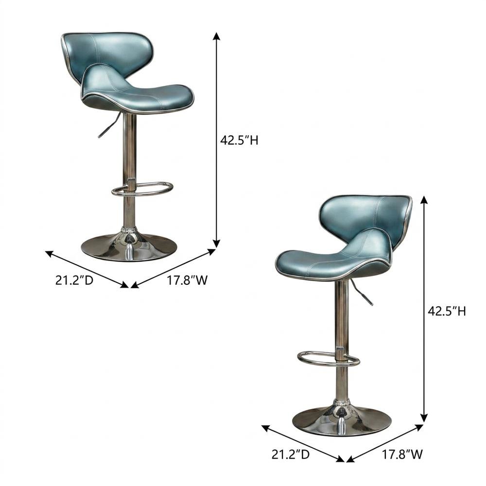 Blue Leatherette Adjustable Swivel Barstool with Chrome Base, Set of 2