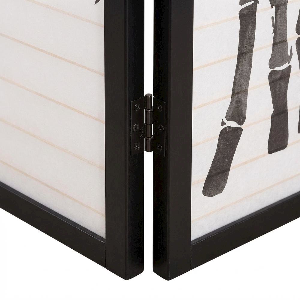 Black 3-Panel Wood Folding Room Divider, Rice Paper, 72 Inch