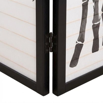 Black 3-Panel Wood Folding Room Divider, Rice Paper, 72 Inch