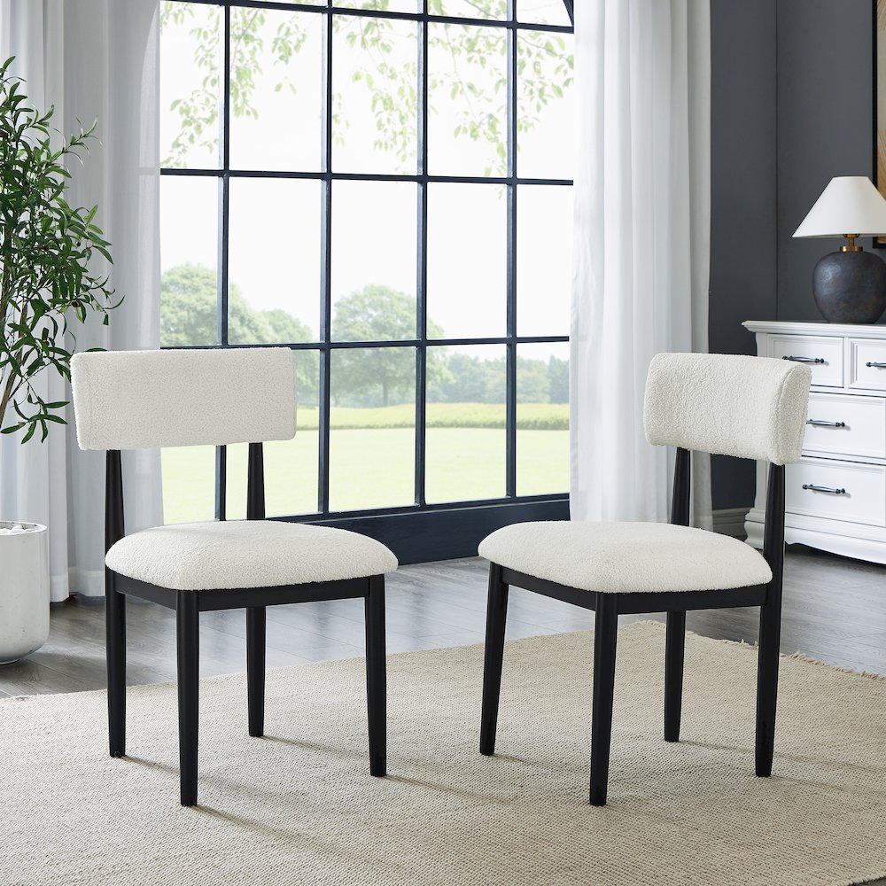 Axler 7-Piece Dining Set, Tripod-Cross Dining Table with 6 Boucle Chairs, Black