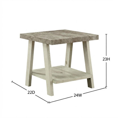 Beige, End Side Table, Open Shelf, Quality Build, Durable Wood Frame