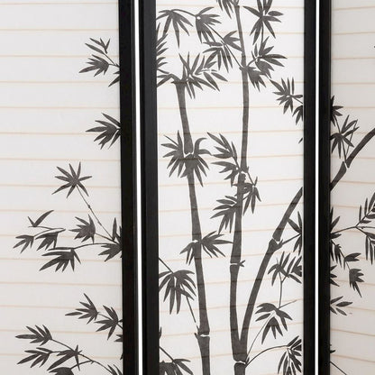 Black 3-Panel Wood Folding Room Divider, Rice Paper, 72 Inch