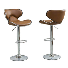 Caramel Leatherette Swivel Barstool Set with Chrome Base and Adjustable Height