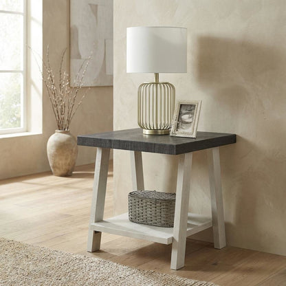 Grey, End Side Table, Open Shelf, Quality Build, Durable Wood Frame