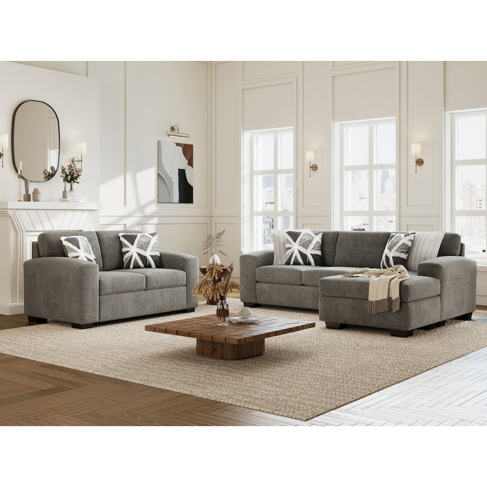 Arden Living Room Sofa Set with Convertible Sofa Chaise and Loveseat, Posh Gray