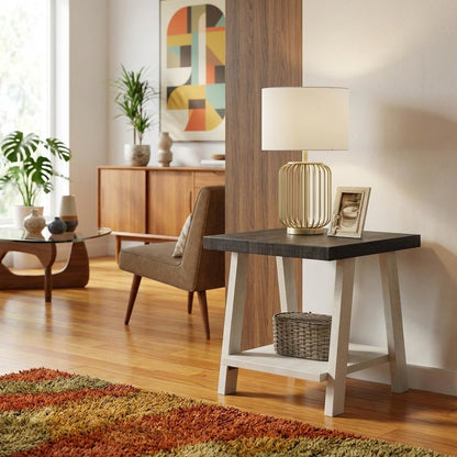 Grey, End Side Table, Open Shelf, Quality Build, Durable Wood Frame