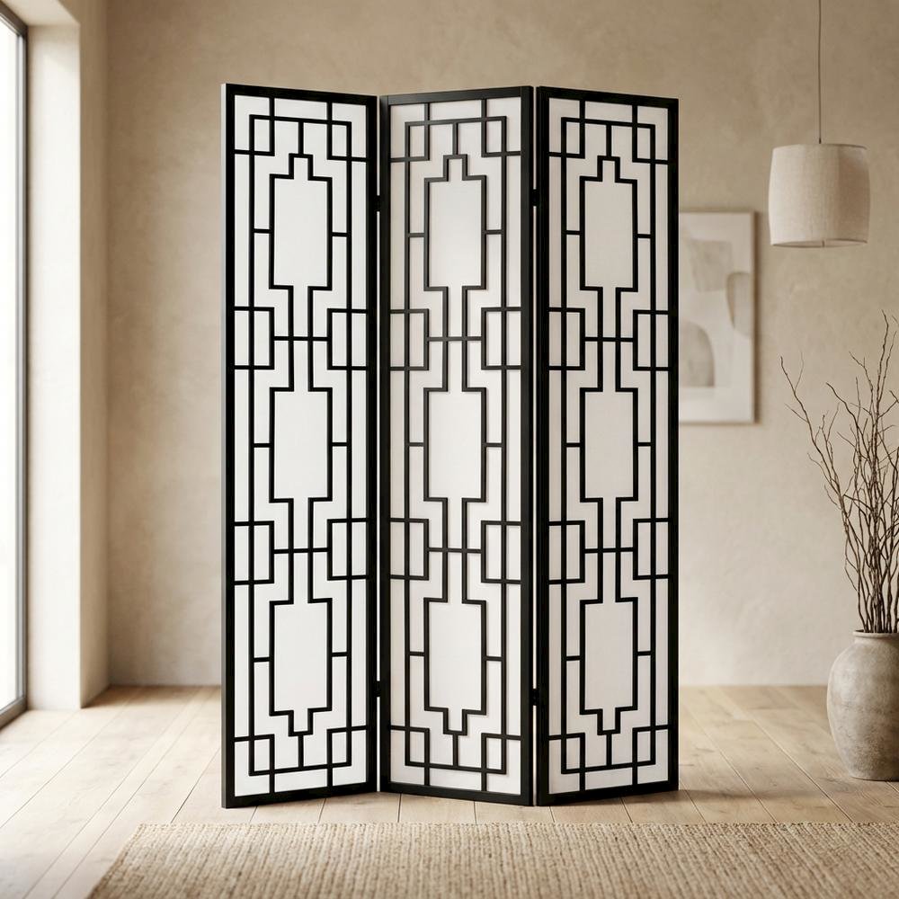 Natural 3-Panel Wood Folding Room Divider, Fabric, 70 Inch