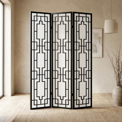 Natural 3-Panel Wood Folding Room Divider, Fabric, 70 Inch