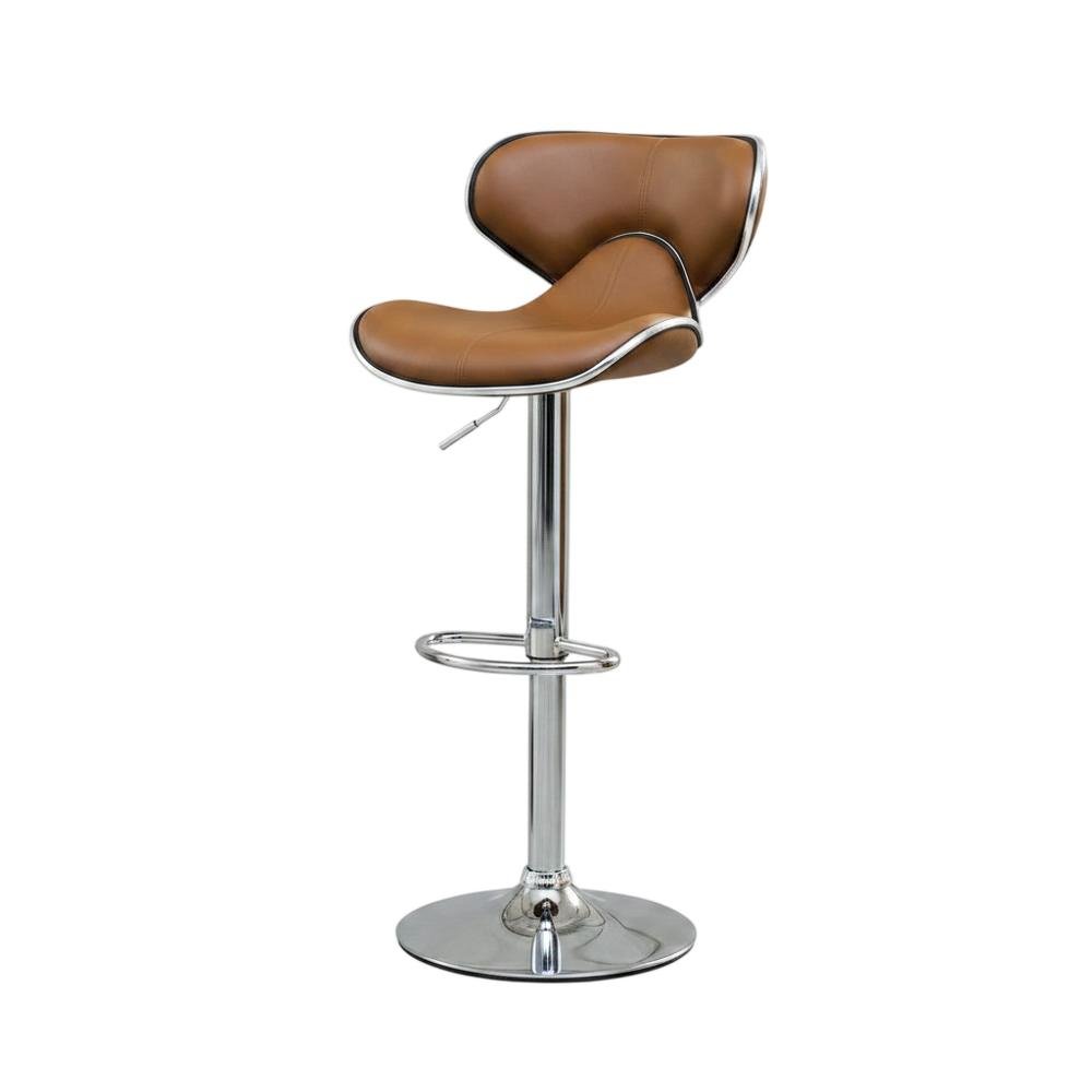 Caramel Leatherette Swivel Barstool Set with Chrome Base and Adjustable Height