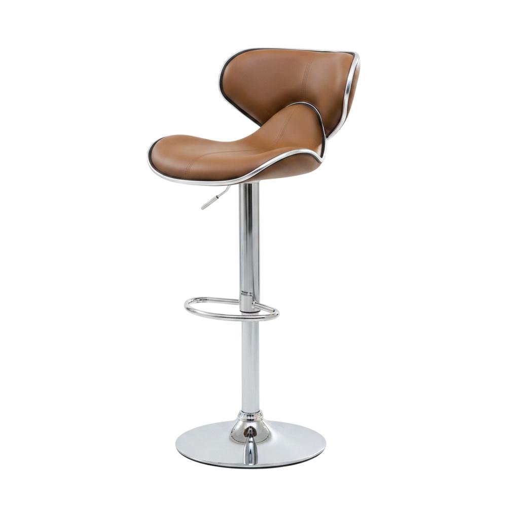 Caramel Leatherette Swivel Barstool Set with Chrome Base and Adjustable Height