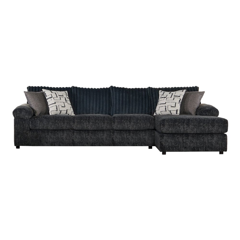 Nason Wide Wale Corduroy Sofa Chaise with Armchair and Ottoman, Charcoal