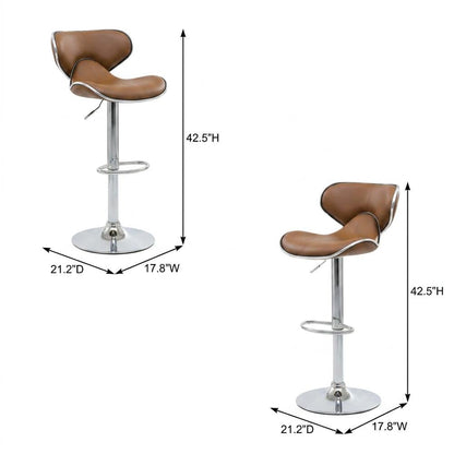 Caramel Leatherette Swivel Barstool Set with Chrome Base and Adjustable Height