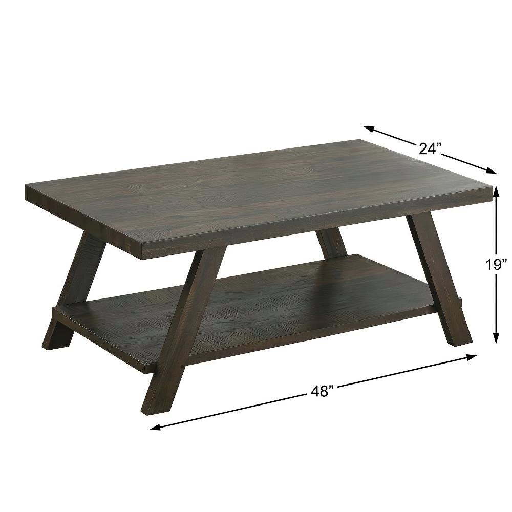 Contemporary Wood Shelf Coffee Table Weathered Espresso with Open Storage Design