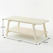 Off-White Mid-Century Modern Coffee Table with Wood Shelf and Sturdy Frame