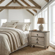 White Wash Finish Nightstand with 3 Drawers and Patched Wood Top