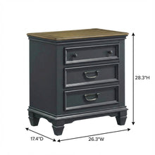 Slate Blue Wood Nightstand with 3 Drawers for Bedroom Storage