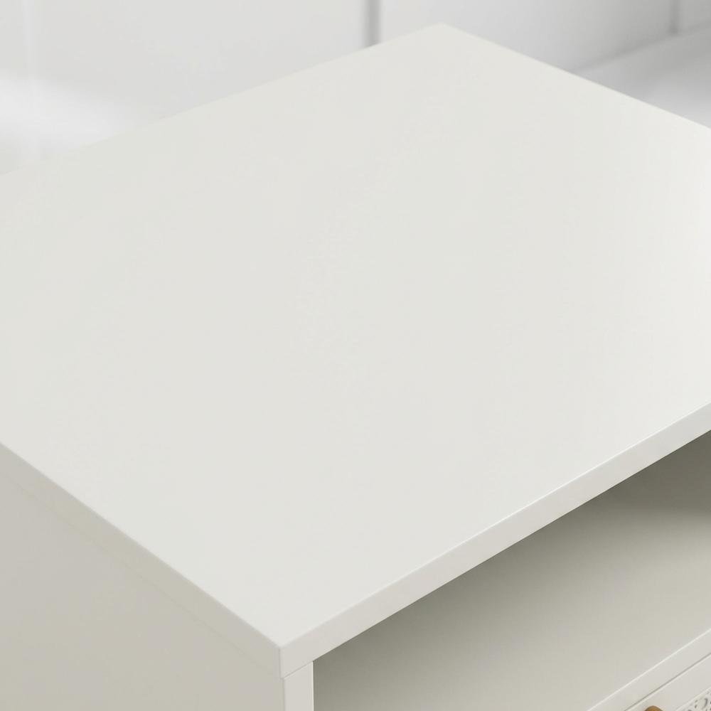 Cream White Dual-Tier Storage Nightstand with Spacious Surface and Modern Design
