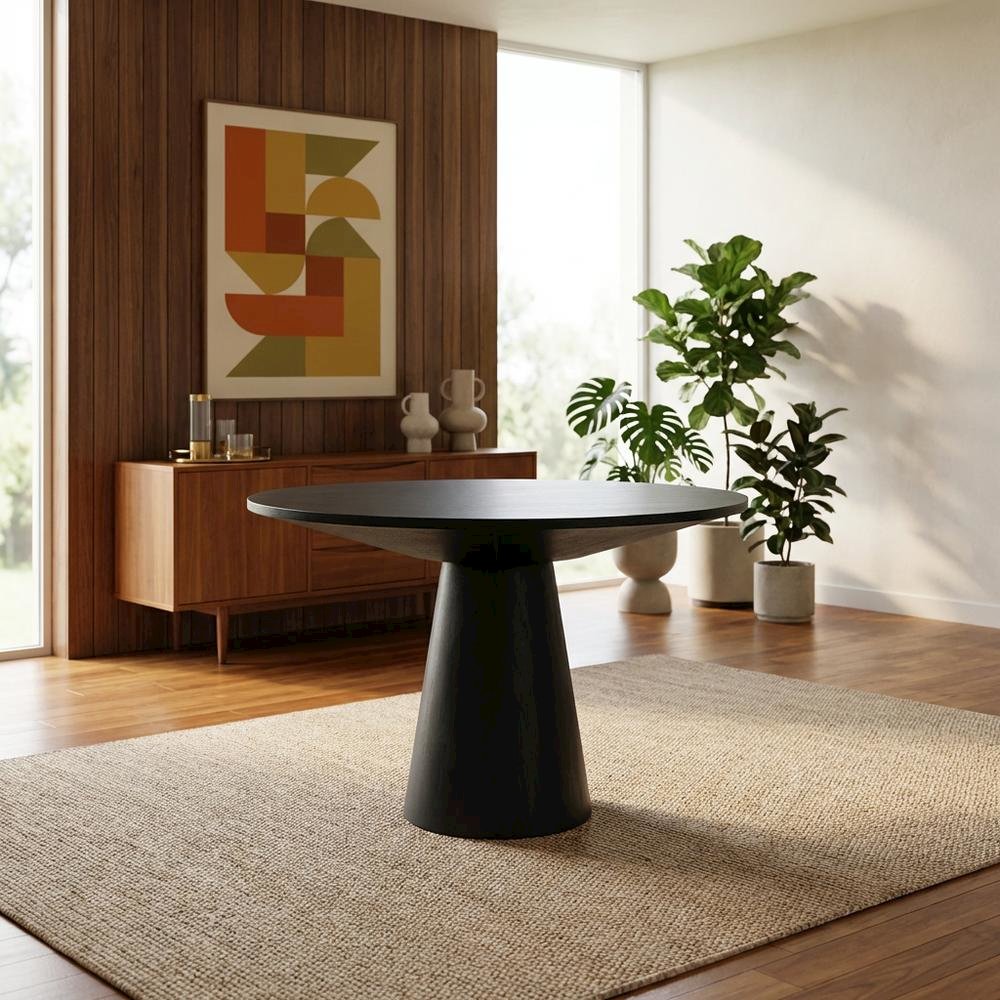 Round Pedestal Dining Table, Contemporary Wood Style, Seats 4