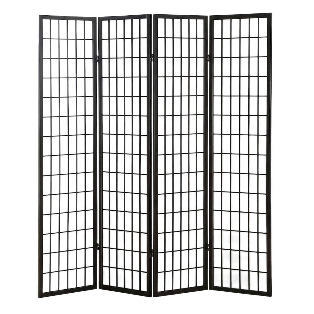 Black 4-Panel Wood Folding Room Divider, Rice Paper, 71 Inch