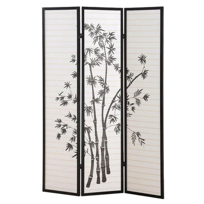 Black 3-Panel Wood Folding Room Divider, Rice Paper, 72 Inch