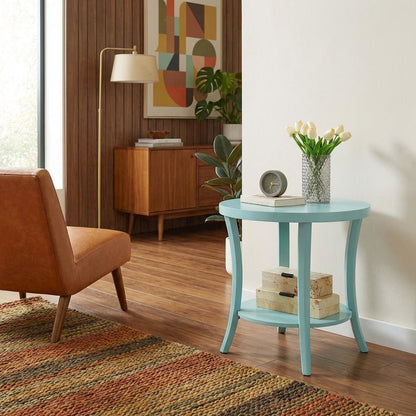Teal Round End Table with Shelf for Lounge and Living Spaces