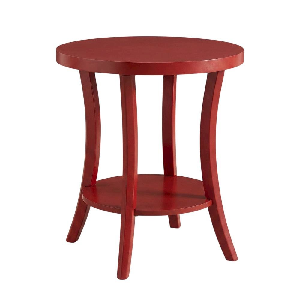 Red round end table with shelf for versatile living spaces