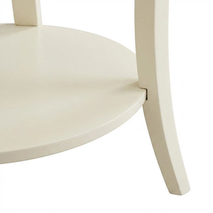 Round End Table with Shelf in Ivory for Living Rooms
