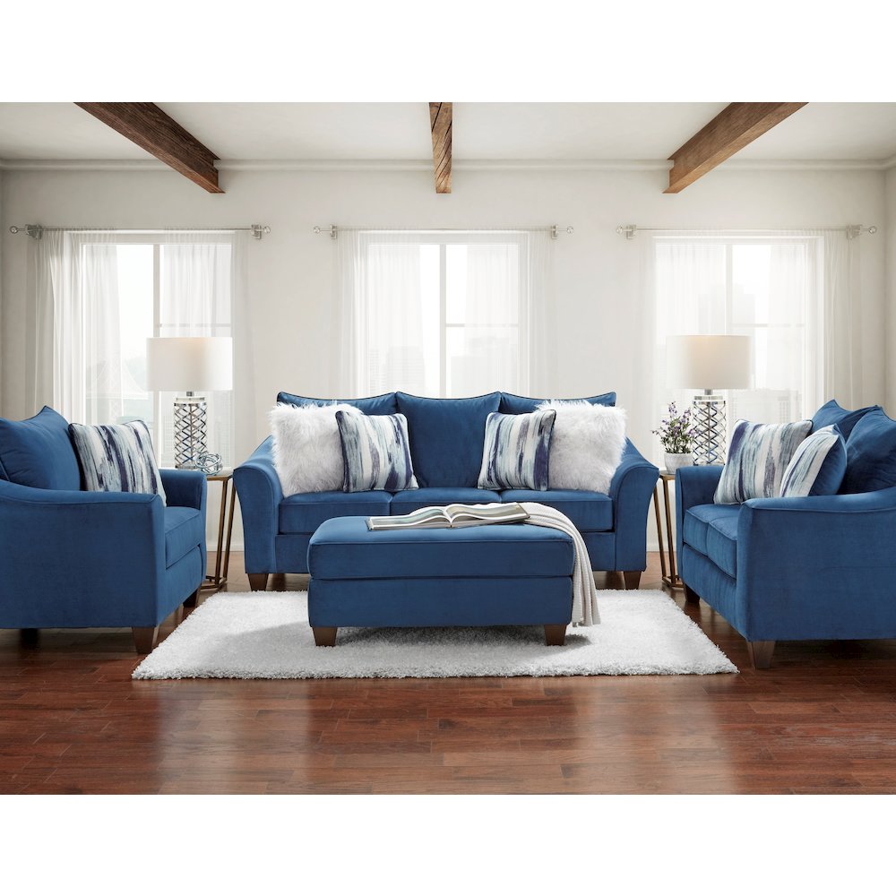 Camero Fabric Pillowback 4-Piece Sofa Set in Navy Blue