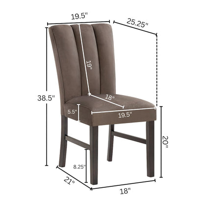 Sorlen 7-Piece Dining Set, 3D Faux Concrete Table with 6 Chocolate Fabric Chairs