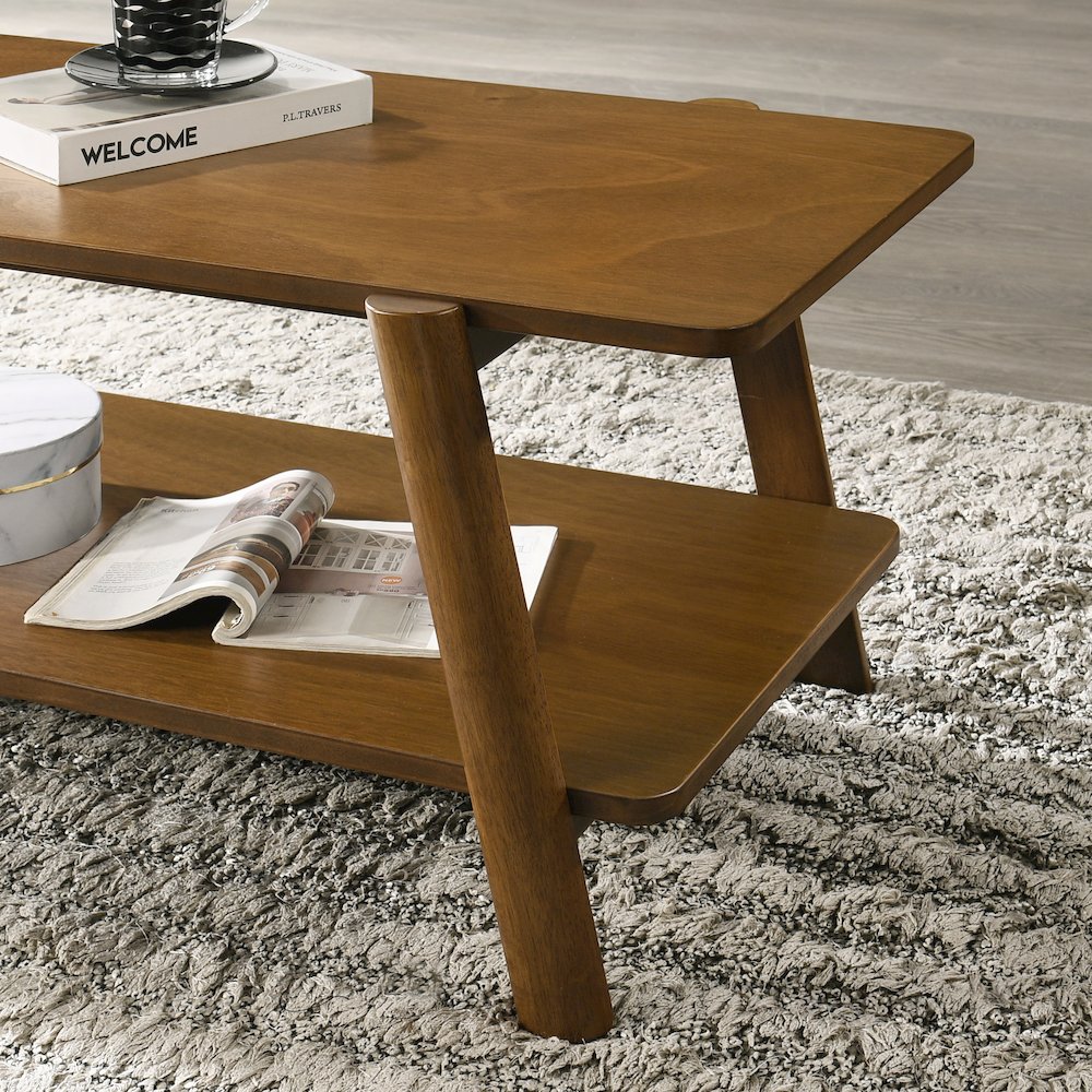 Metz Mid-Century Modern Wood Shelf 3-Pc Coffee Table Set, Walnut Finish