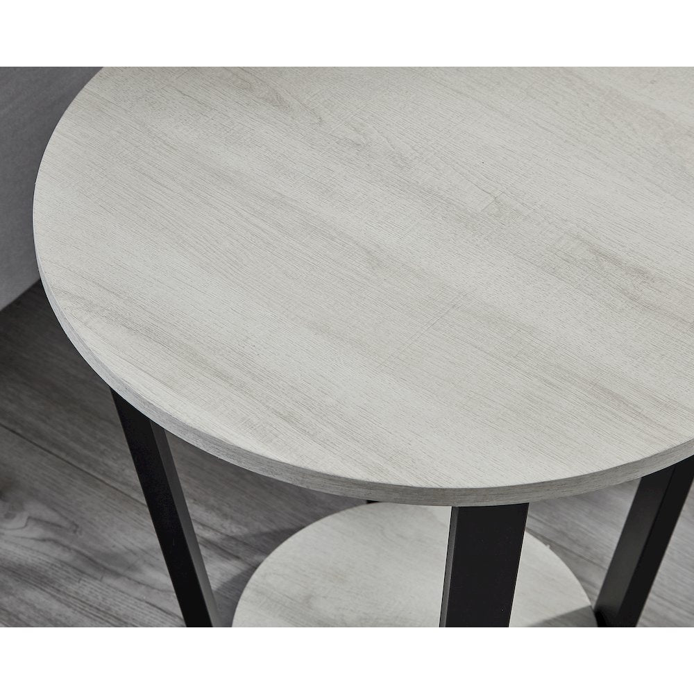 Elysian Contemporary Round End Table with Shelf, Off-White