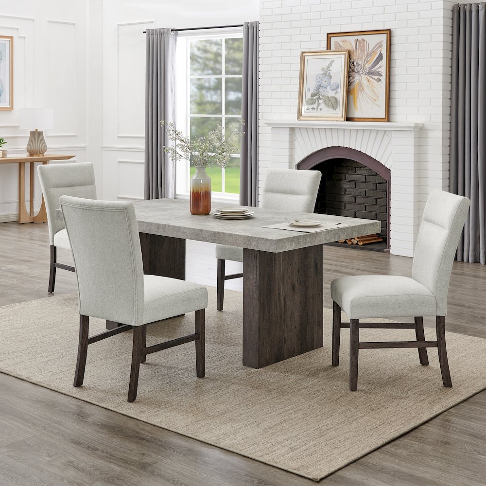 Sorlen Modern 6-Piece Dining Set, 3D Faux Concrete Table with 4 Chairs and Bench