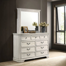 Maderne Wood 7-Drawer Dresser with Mirror, Antique White Finish