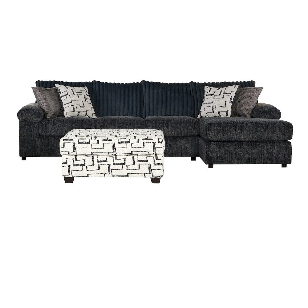 Nason Wide Wale Corduroy Sofa Chaise with Armchair and Ottoman, Charcoal