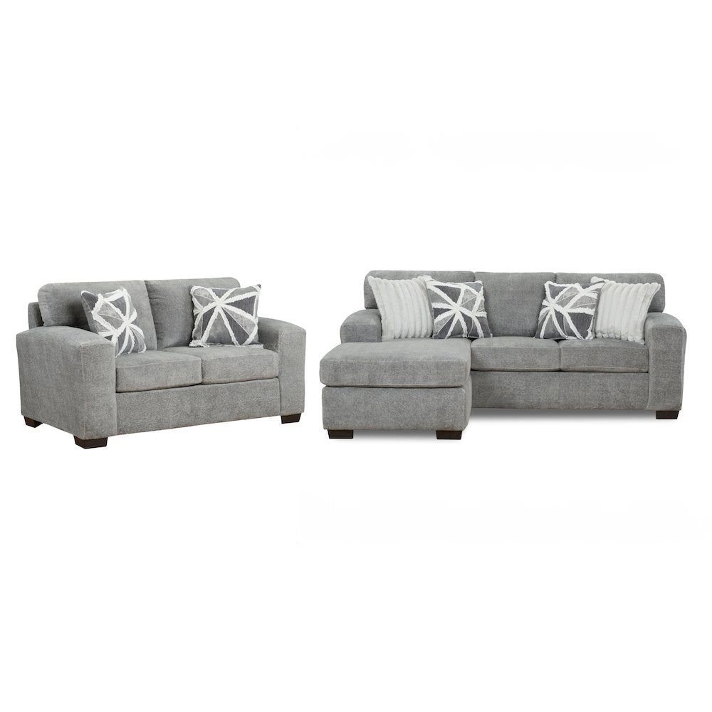 Arden Living Room Sofa Set with Convertible Sofa Chaise and Loveseat, Posh Gray