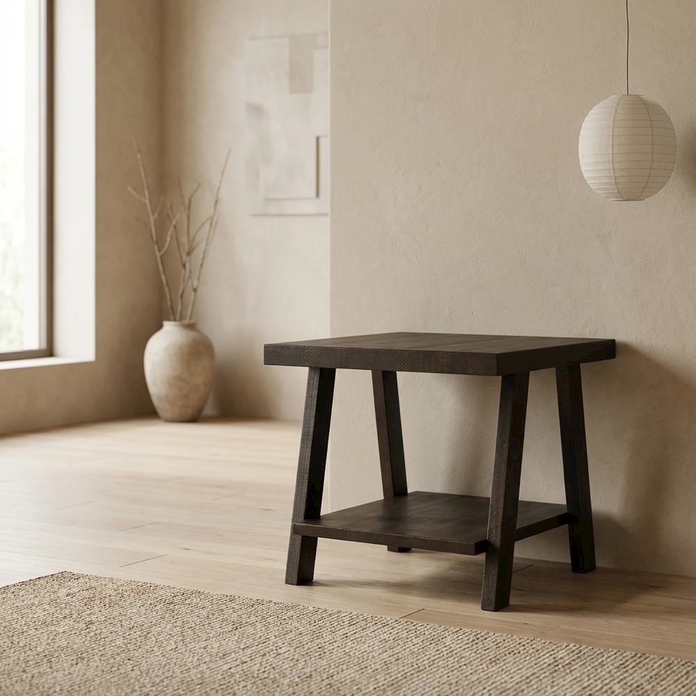 Brown, End Side Table, Open Shelf, Quality Build, Durable Wood Frame