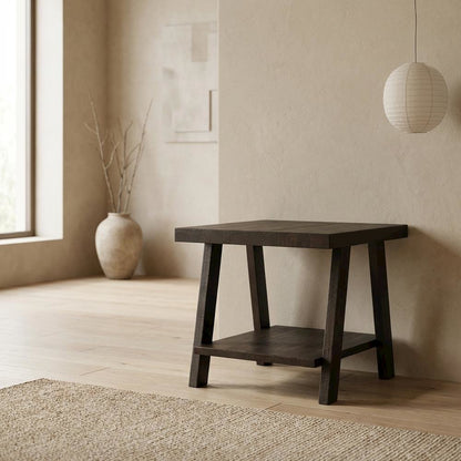 Brown, End Side Table, Open Shelf, Quality Build, Durable Wood Frame