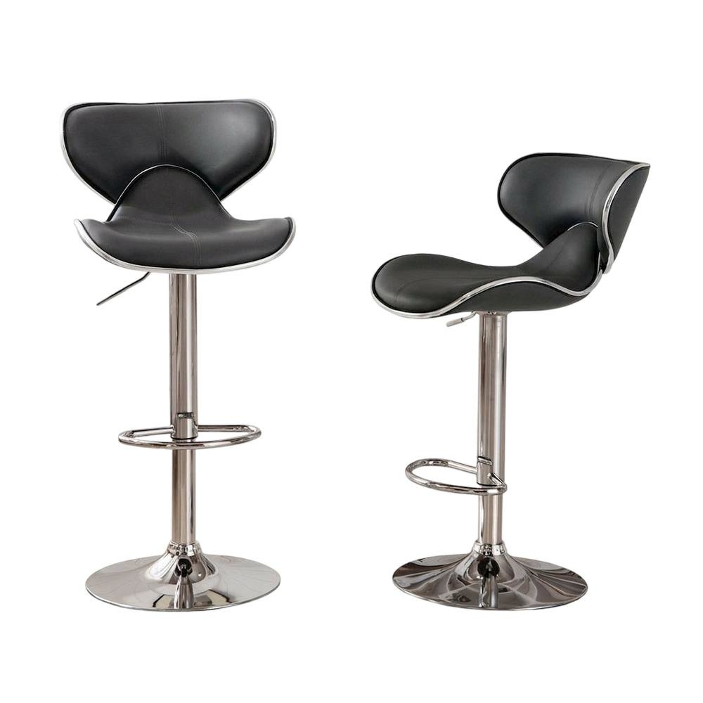 Gray Leatherette Adjustable Swivel Barstool with Chrome Base, Set of 2