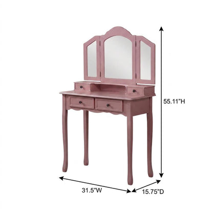 Wood/Glass Makeup Vanity Dressing Table with Upholstered Stool Set, Rose Gold