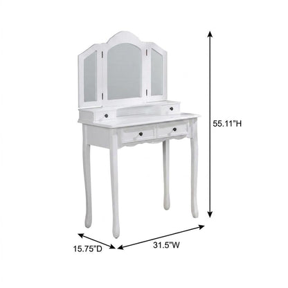 Wood and Glass Makeup Vanity Dressing Table with Upholstered Stool Set, White