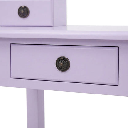 Wood Makeup Vanity Table and Stool Set with Upholstered Seat, Girls, Purple